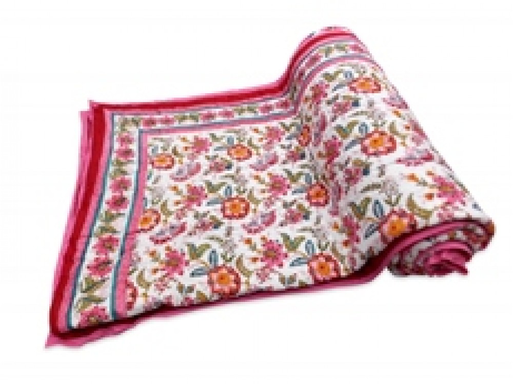 Double Bed Jaipuri Quilt / Razai Hand Block Printing Floral Design Size 90*108